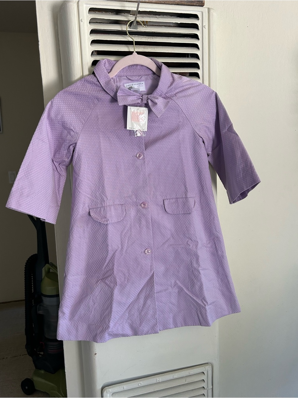 Janie and Jack Lavender Button-Front Shirt Dress with Bow Collar